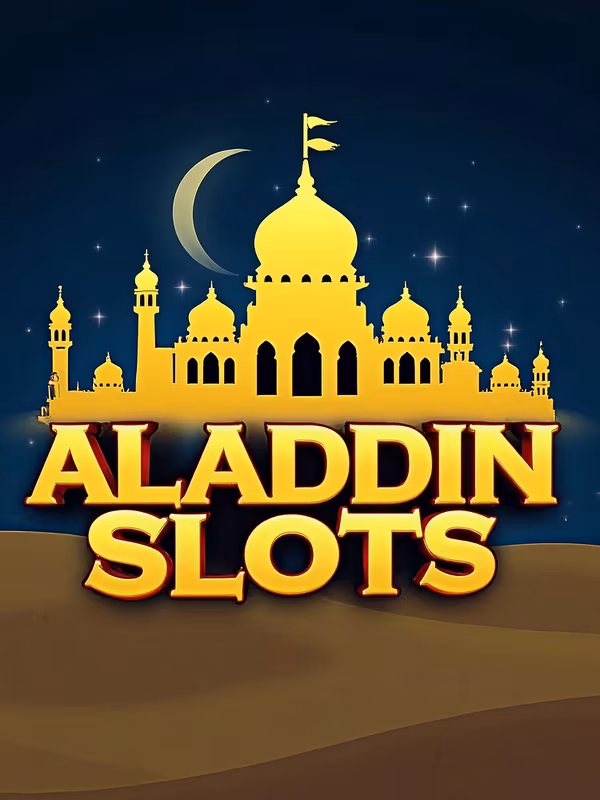 Couverture du jeu Alladin Slots avec une lampe magique dorée